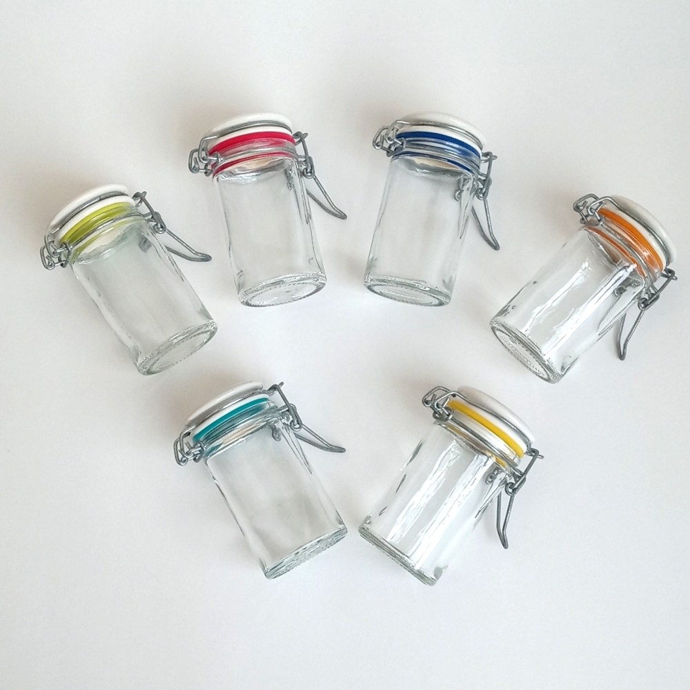 Set of 6 Glass Clip-Top Storage Jars with Multicolor Seals